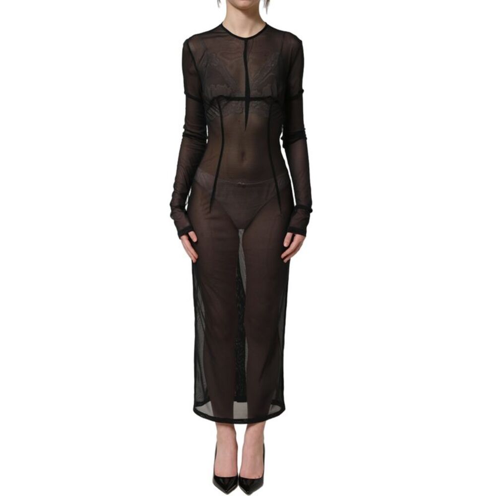 Dolce & Gabbana Black Long Sleeve Sheer Fitted Maxi Women's Dress